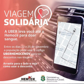 Uber anuncia viagens gratuitas em Fortaleza em celebração ao Dia Nacional do Doador de Sangue