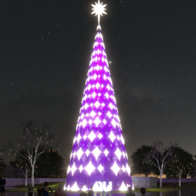 Nubank inaugura árvore de Natal roxa no Parque Ibirapuera